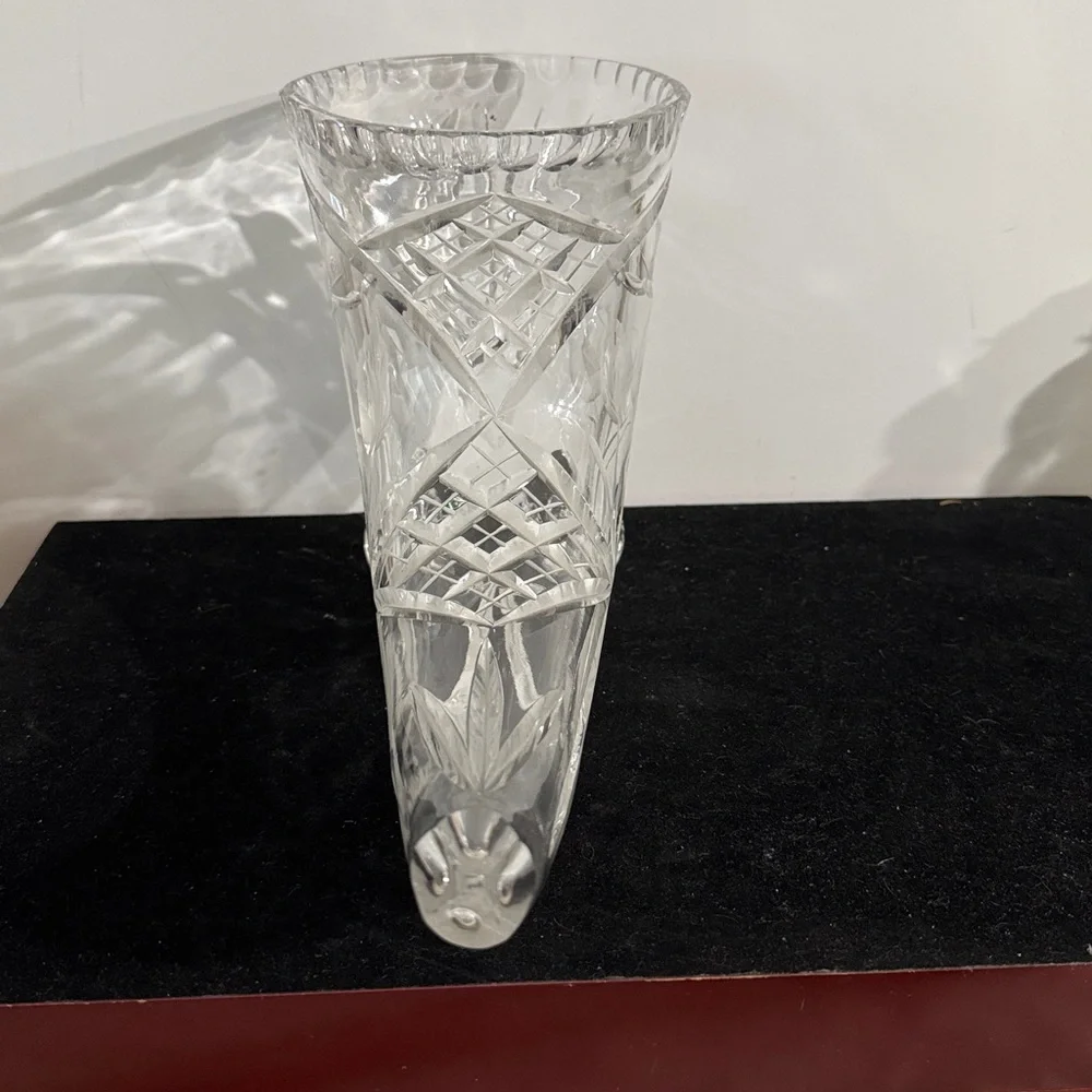 Beautiful Vintage West Germany Cornucopia Vase Hand Cut and Etched Crystal